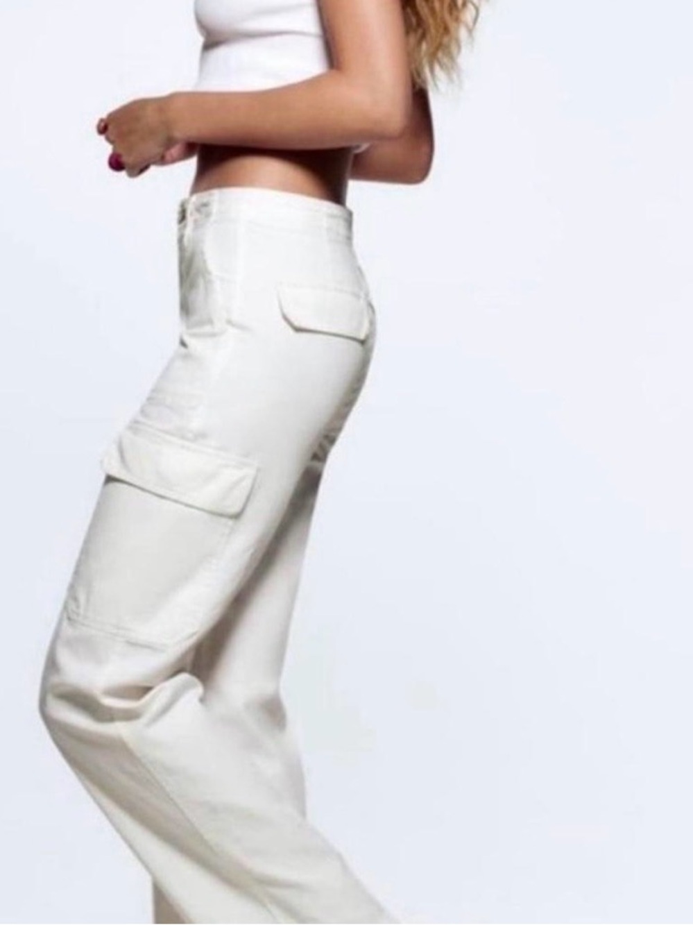ZARA White Cargo Straight Jeans